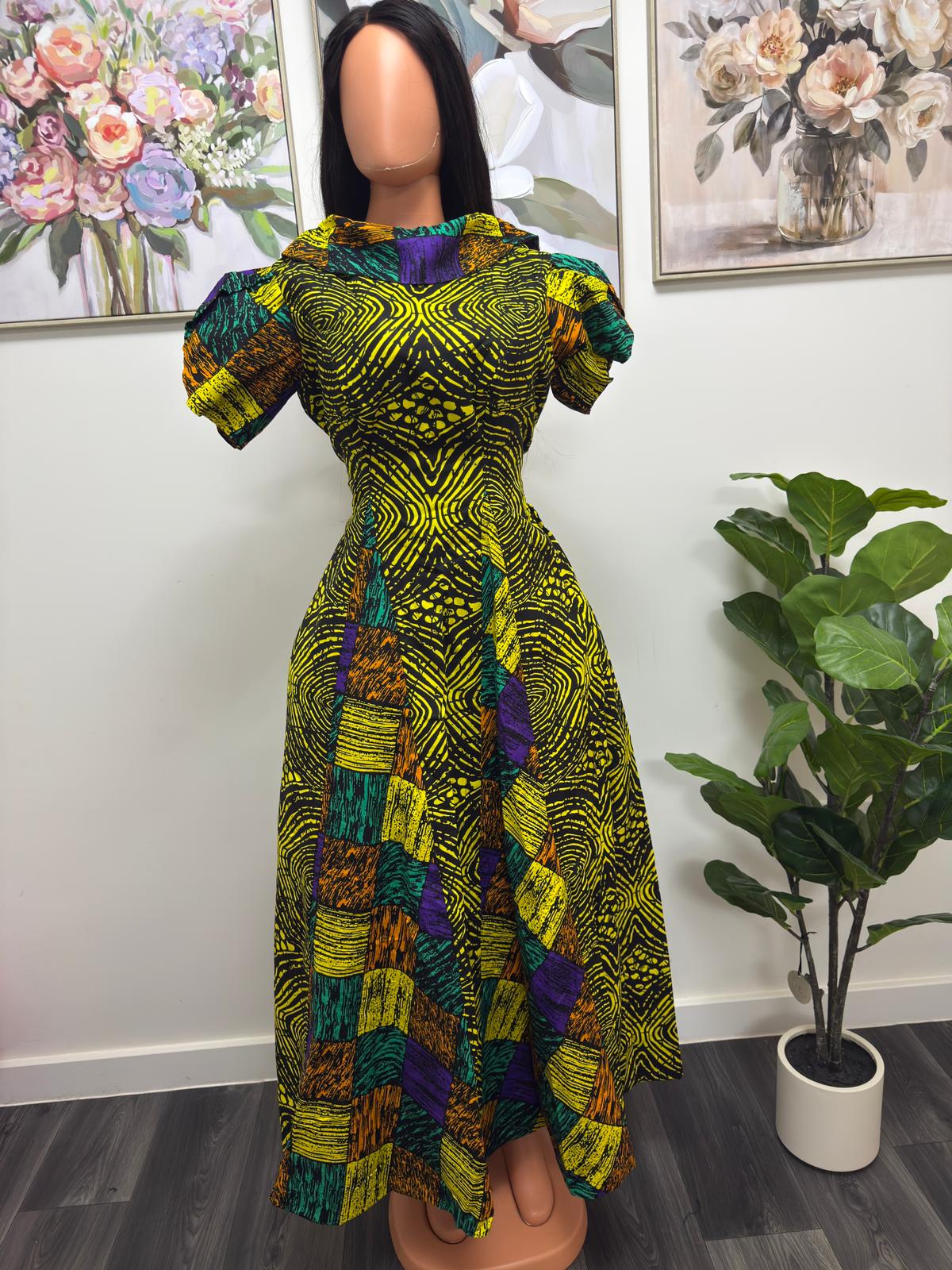 Ankara mixed print long gown